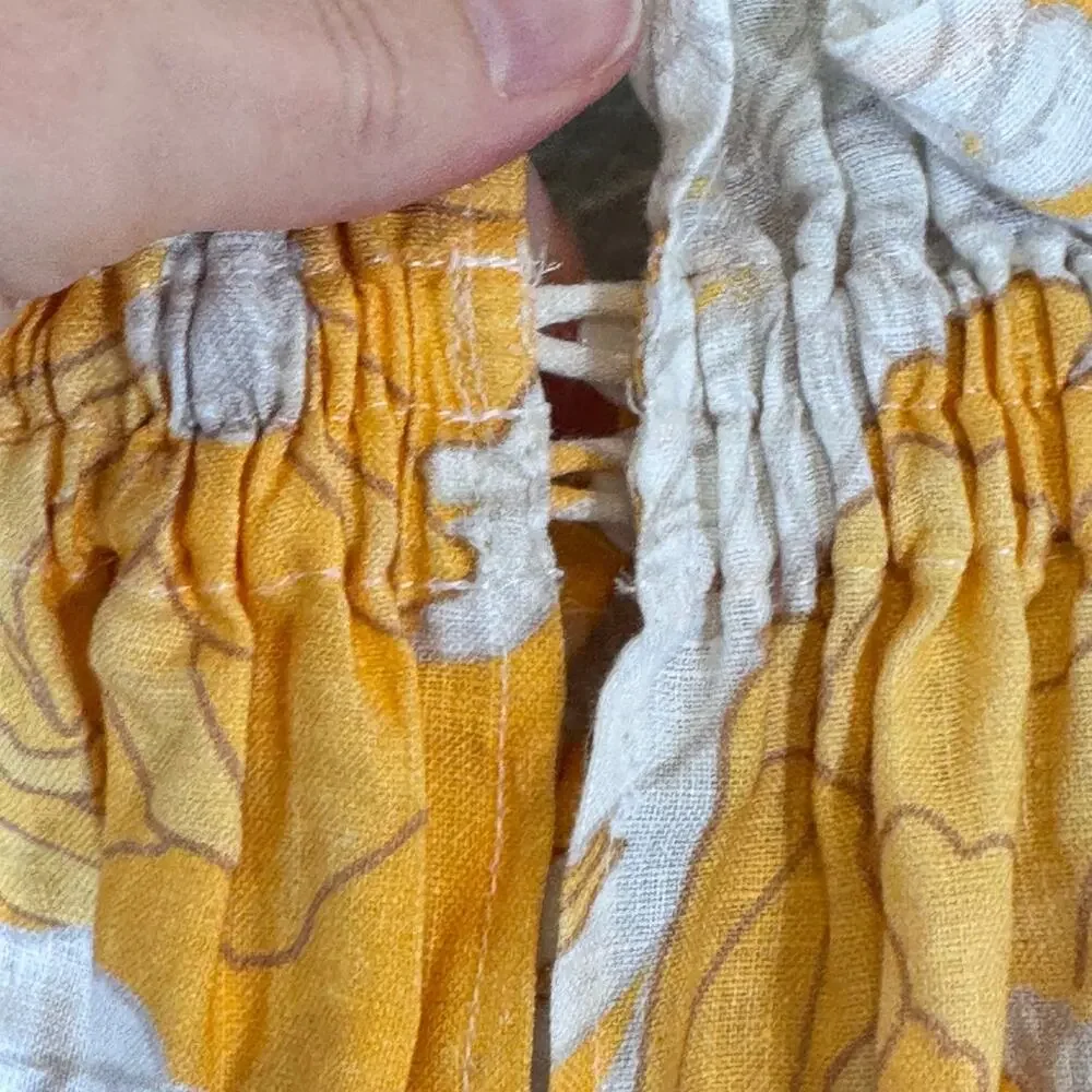 Ephemera Yellow Pink Floral Linen Ruffled Blouse Womens 6 Boho Peasant Natural - Picture 5 of 12